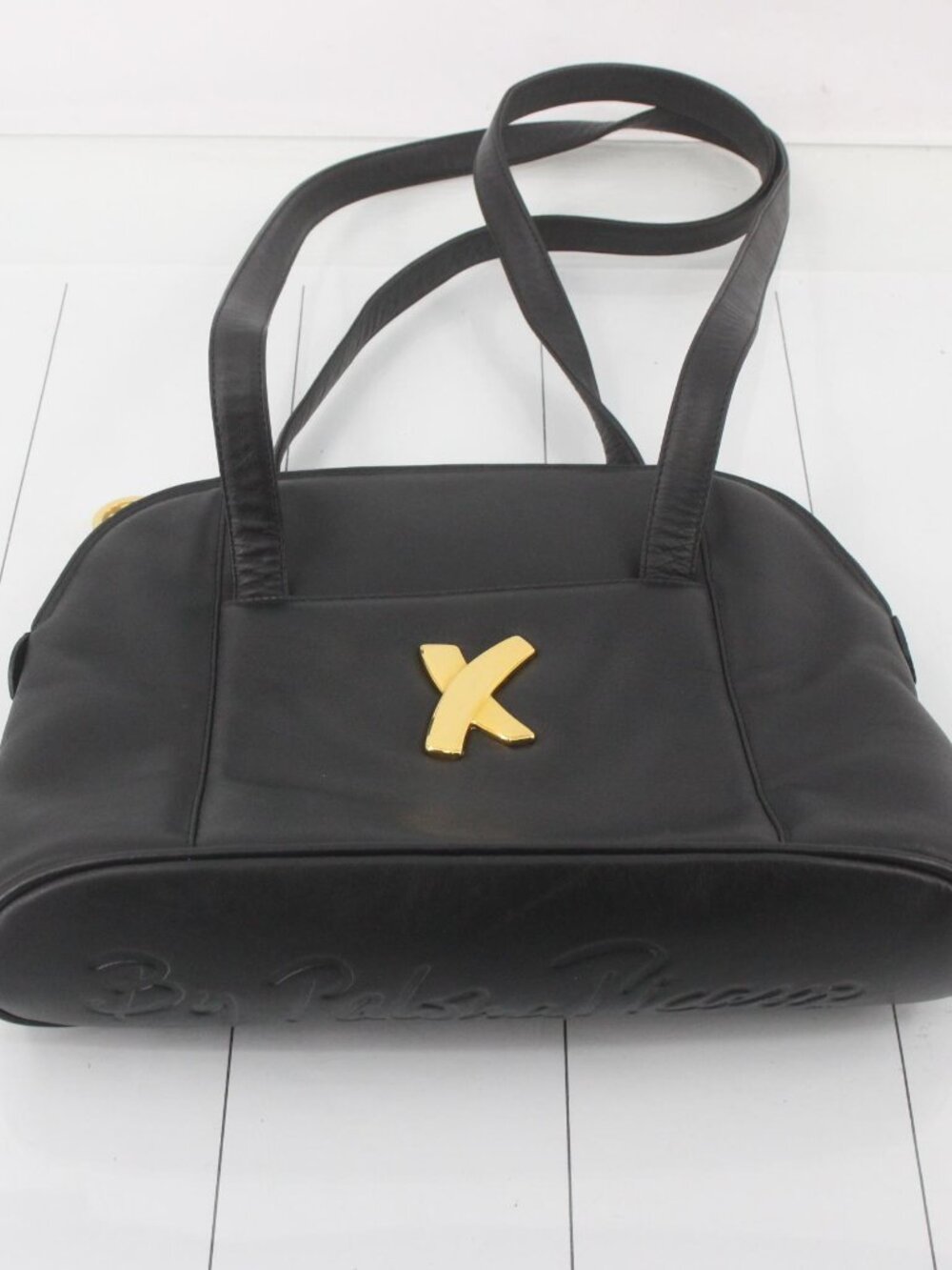 Paloma Picasso Black Leather Tote with Gold Accent